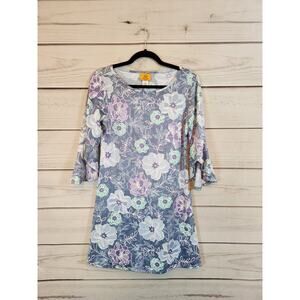 Ruby Rd. Women Purple Floral Stretch Round Neck 3/4‎ Sleeve Mini Dress SP